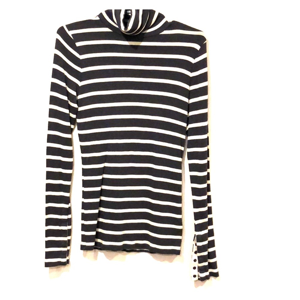 Long sleeve striped turtleneck with button sleeve